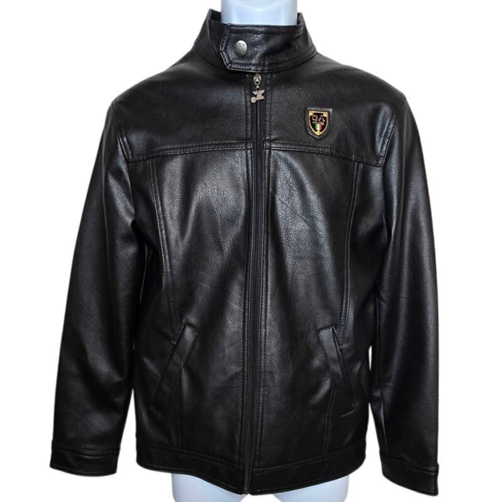 AG Milano Motorcycle Jacket Made in Italy Black Faux Leather Lined Coat Men's S